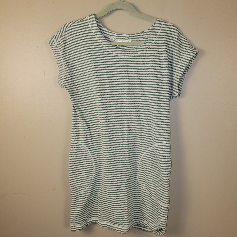Max Studio Striped Tunic Top Women M Green White Cotton‎ Dolman Sleeve Casual...